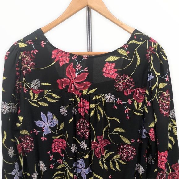 Dolan Dark Moody Floral Square Neck 3/4 Sleeve Top Blouse size Small Petite - Picture 7 of 14